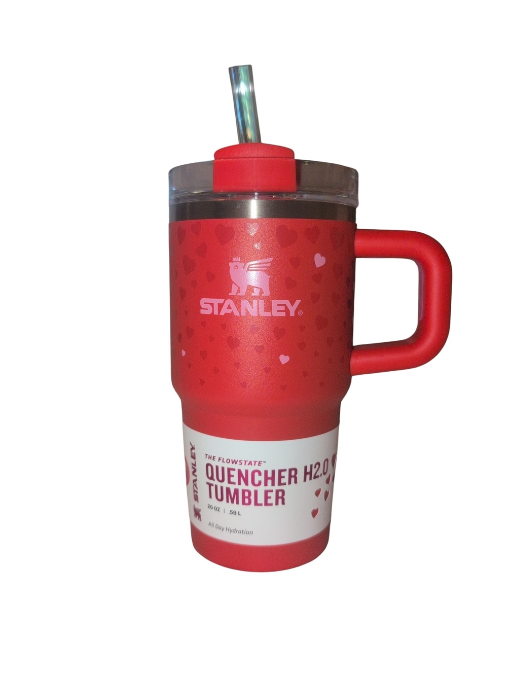 Stanley Red With Heart Quencher H2.0 Tumbler with Handle